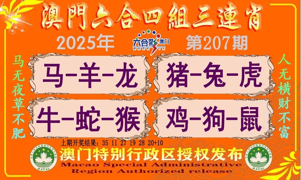 207期四組三連肖